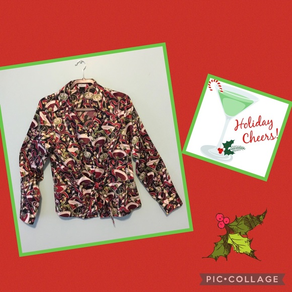 Martini Print Tie Front Long Sleeve Blouse - Picture 2 of 3